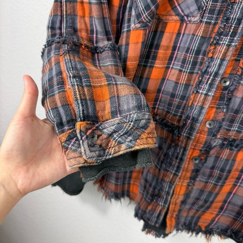 Free People Calico Basin Hooded Plaid Shirt Jacket Oversized Size M - Picture 5 of 10